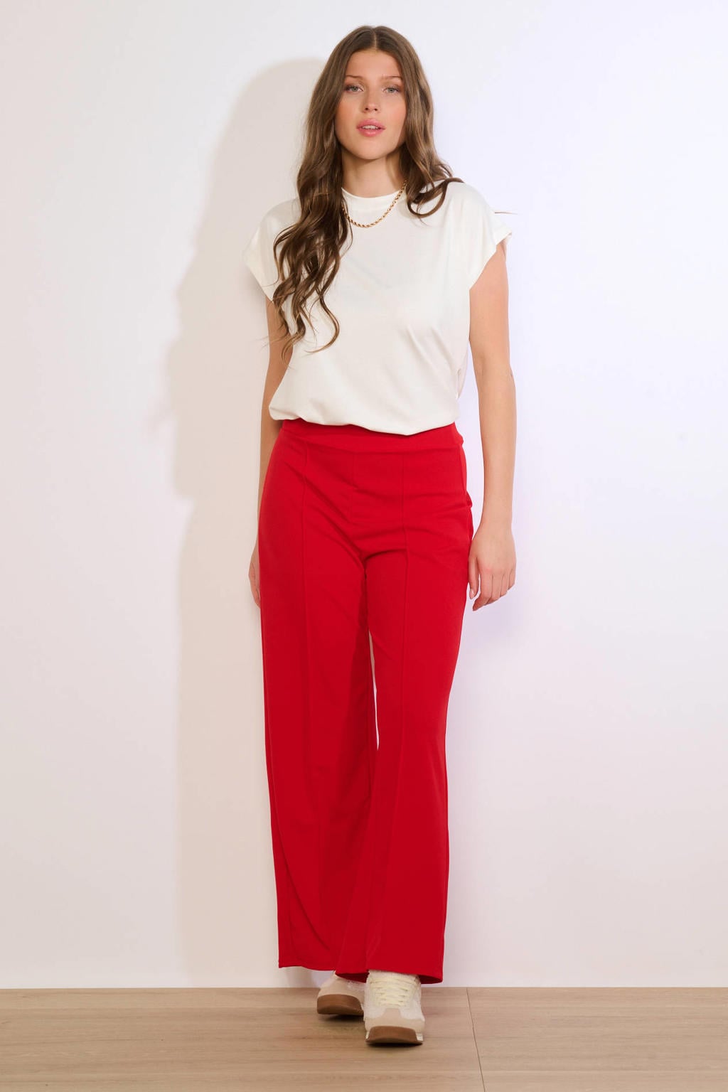 Rode dames LOLALIZA wide leg regular waist broek met effen