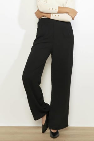 wide leg high waist broek zwart