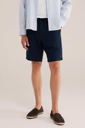 relaxed chino short met linnen donkerblauw
