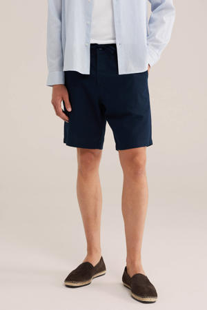relaxed chino short met linnen donkerblauw