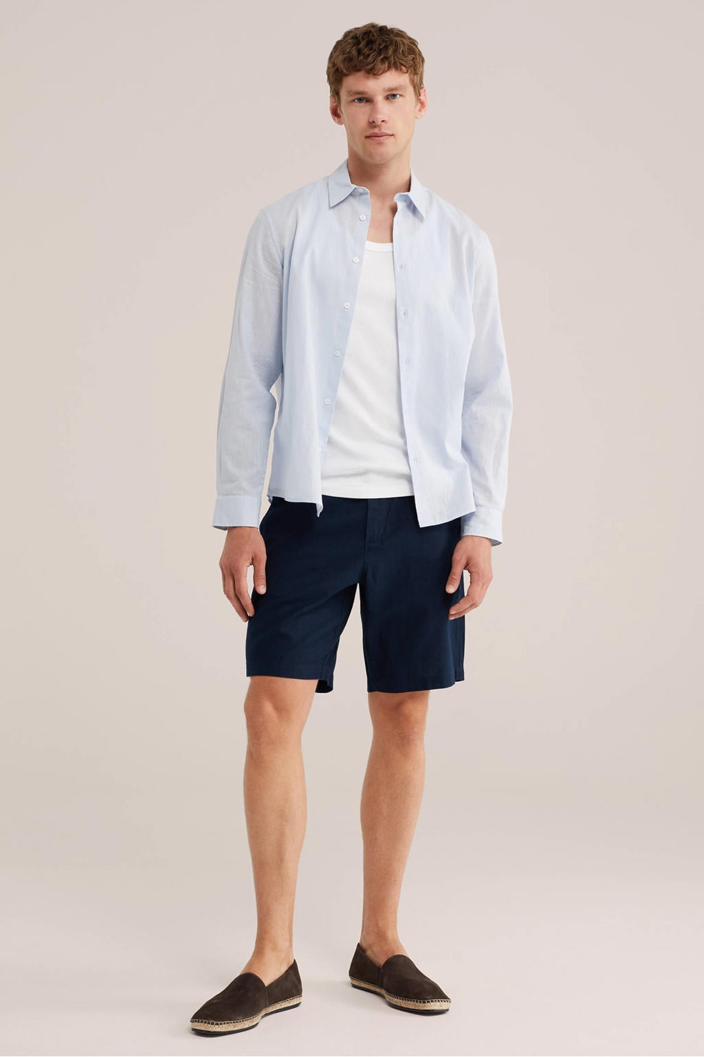 WE Fashion relaxed chino short met linnen donkerblauw