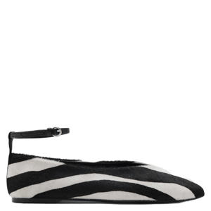 leren ballerina's met ponyhair en zebraprint zwart/wit