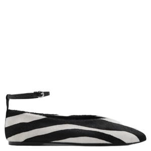 leren ballerina's met ponyhair en zebraprint zwart/wit