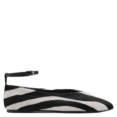 Mango leren ballerina's met ponyhair en zebraprint zwart/wit afbeelding