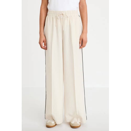 Cache Cache wide leg regular waist casual broek met krijtstreep ecru afbeelding