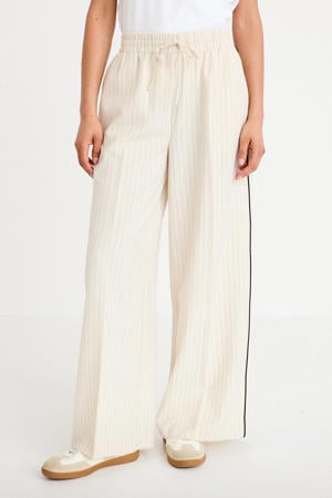 wide leg regular waist casual broek met krijtstreep ecru
