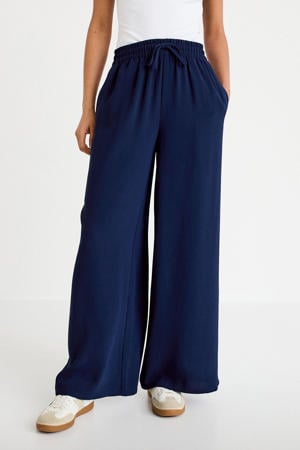 wide leg high waist casual broek marineblauw