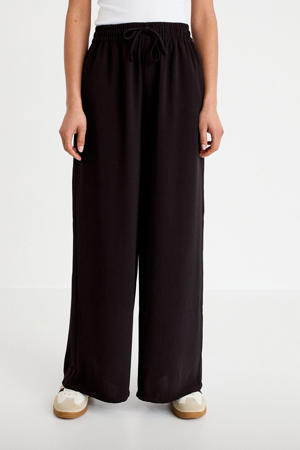 wide leg high waist casual broek zwart