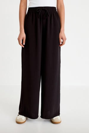 wide leg high waist casual broek zwart