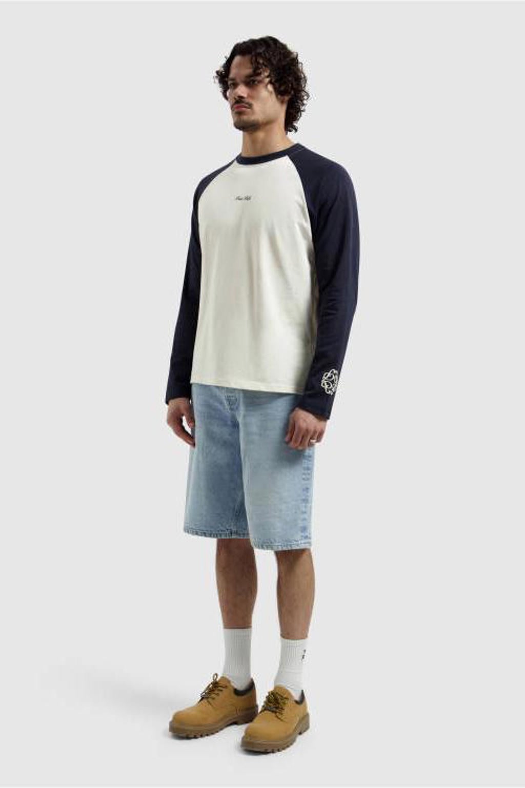Ecru heren Pure Path longsleeve van katoen met effen, lange mouwen en ronde hals