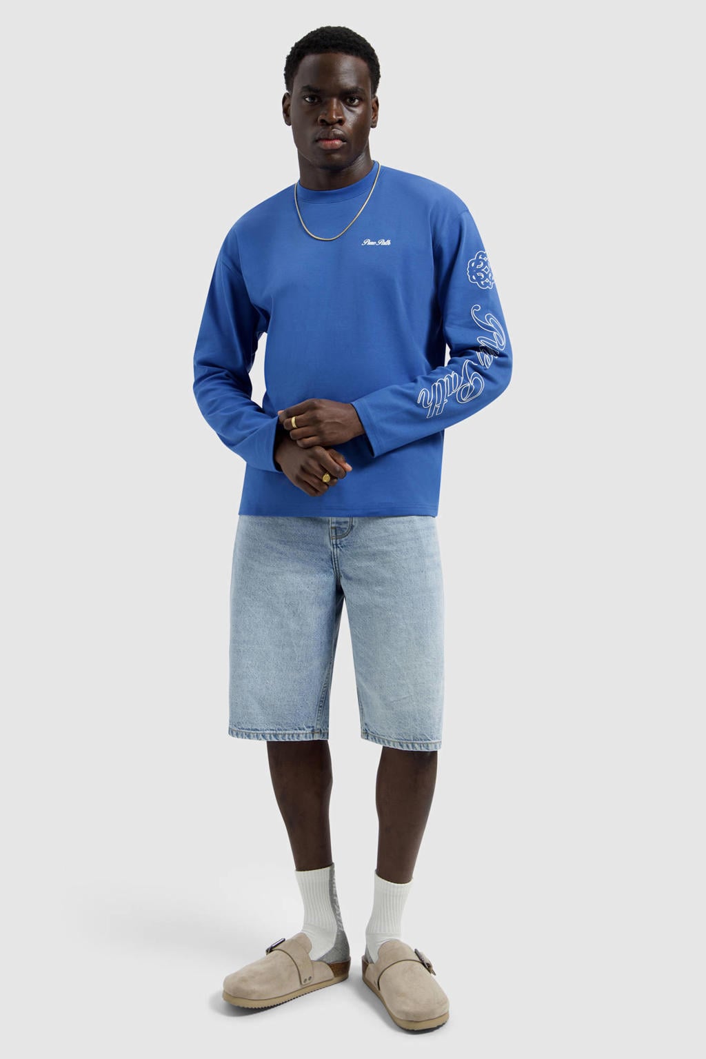 Blauwe heren Pure Path longsleeve van katoen met backprint, lange mouwen en ronde hals