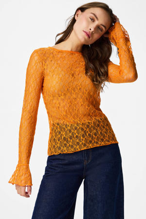 kanten gebloemde top oranje