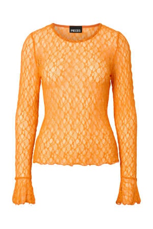 kanten gebloemde top oranje
