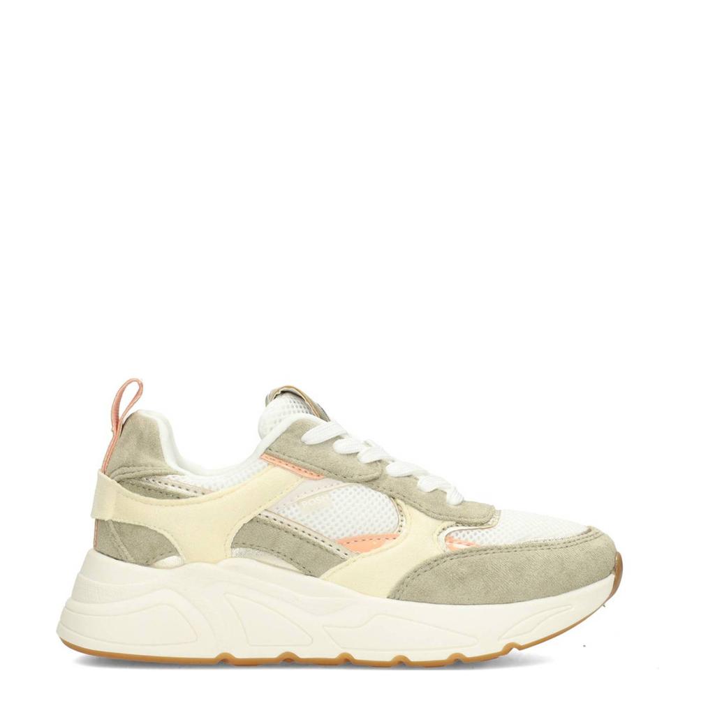 Wit en lichtgroene meisjes POSH by Poelman Rosie chunky sneakers van imitatieleer met veters