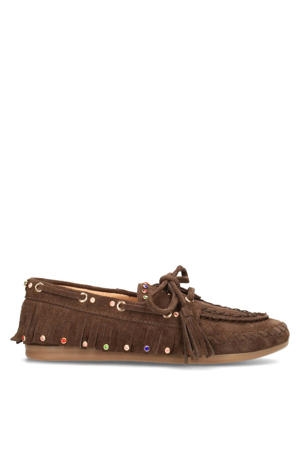 suède mocassins bruin