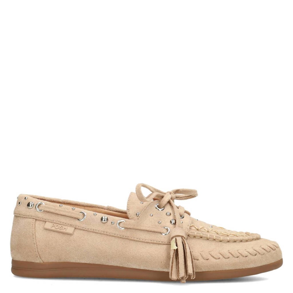 Beige dames POSH by Poelman Taylor bootschoenen van suèdelook met veters