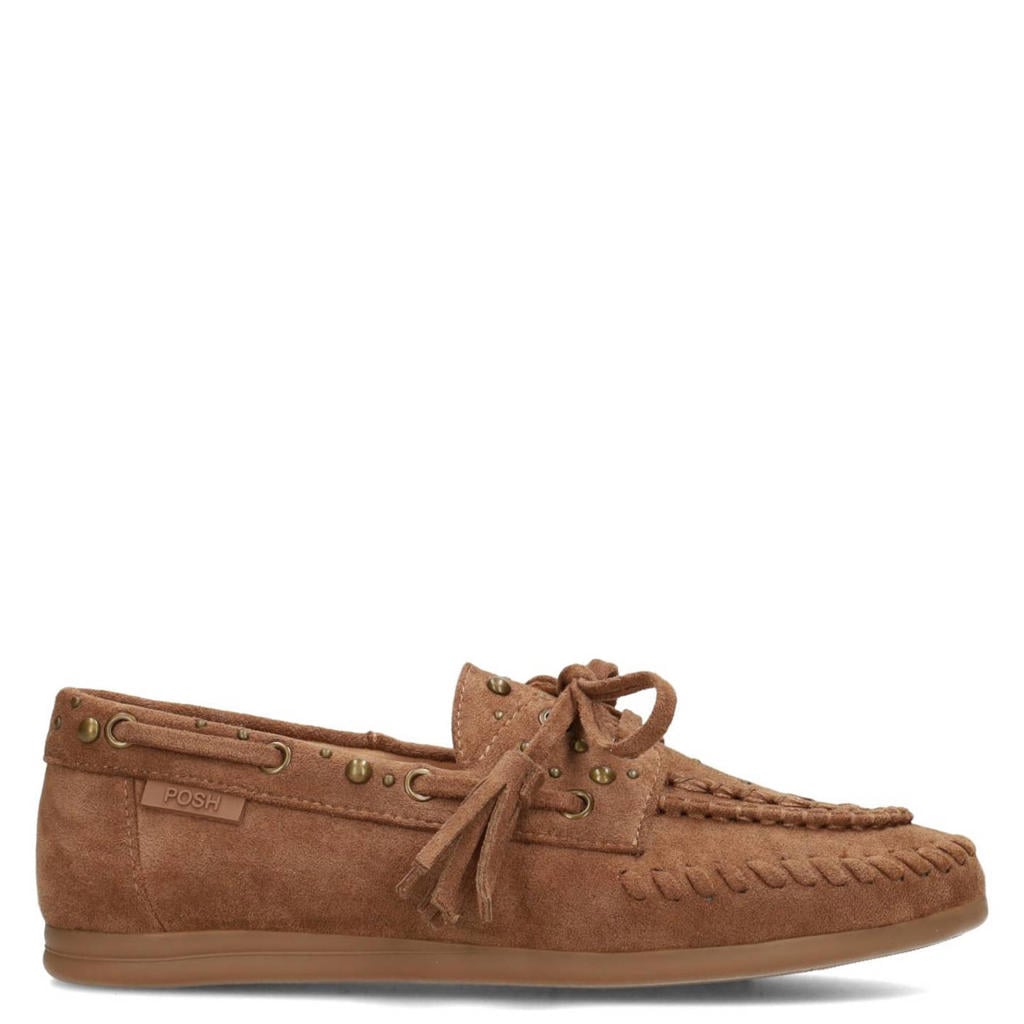 Cognackleurige dames POSH by Poelman Taylor bootschoenen van suèdelook met veters