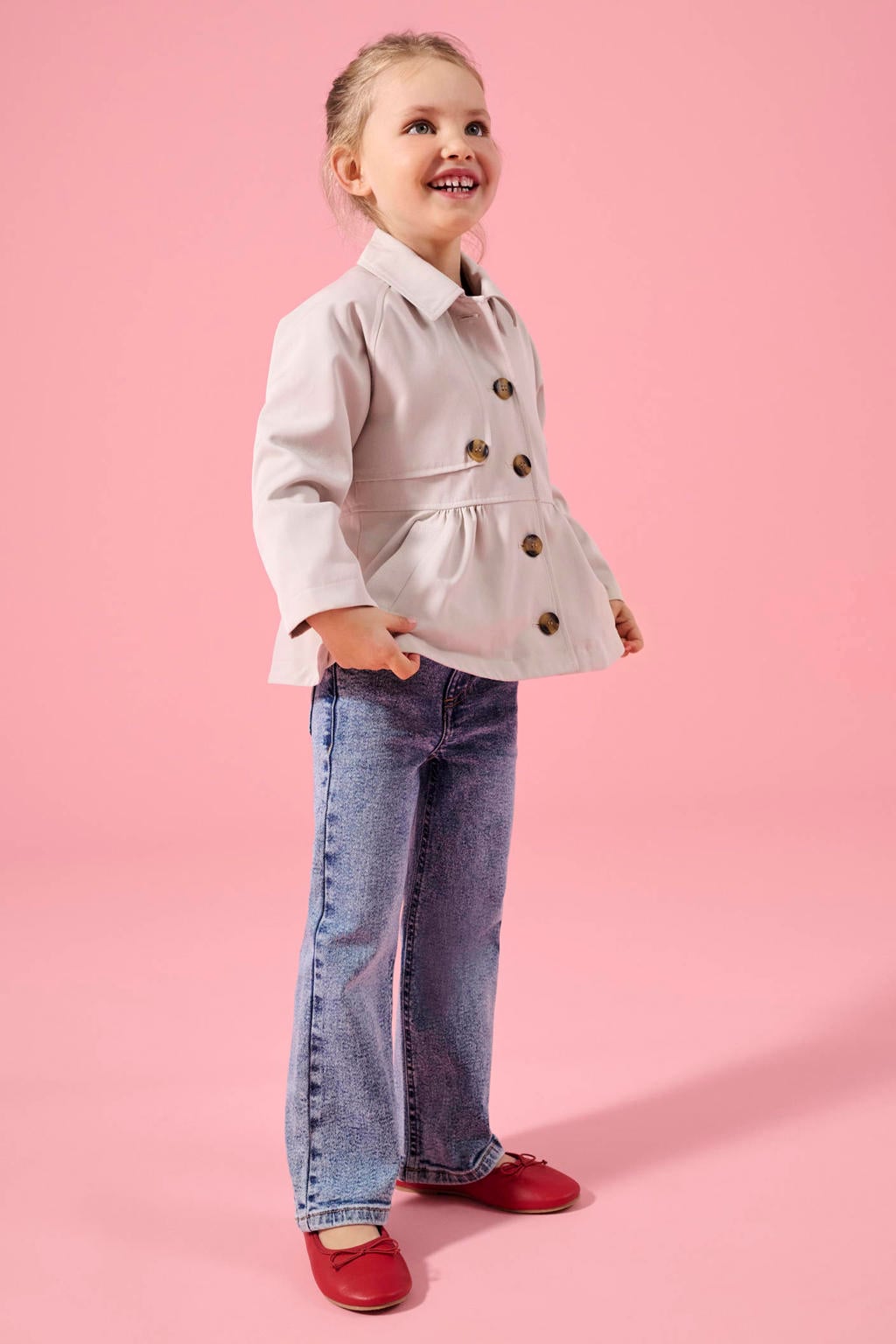 Light blue denim meisjes KIDS ONLY MINI wide leg jeans van denim met rits- en haaksluiting en effen