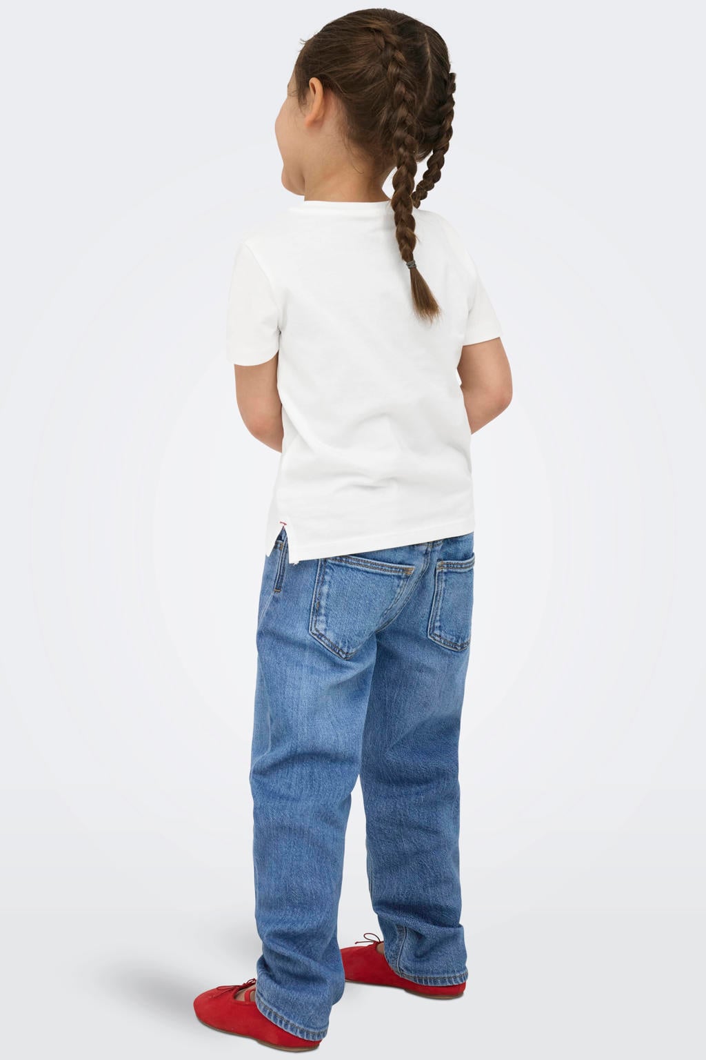 Witte meisjes KIDS ONLY MINI T-shirt van katoen met backprint, korte mouwen, ronde hals en borduursels