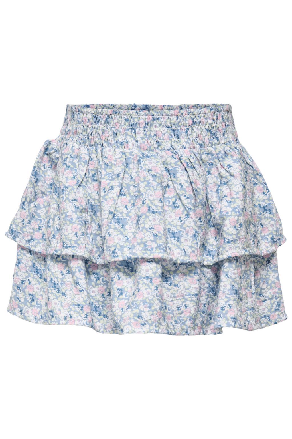 Lichtblauw en roze meisjes KIDS ONLY MINI gebloemde strokenrok gemaakt van viscose en met elastische tailleband