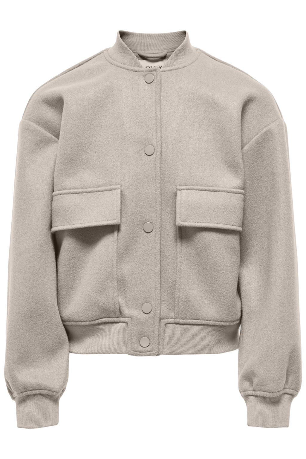Beige meisjes KIDS ONLY GIRL bomberjack van polyester met effen, lange mouwen, ronde hals, drukknoopsluiting en elastische boord