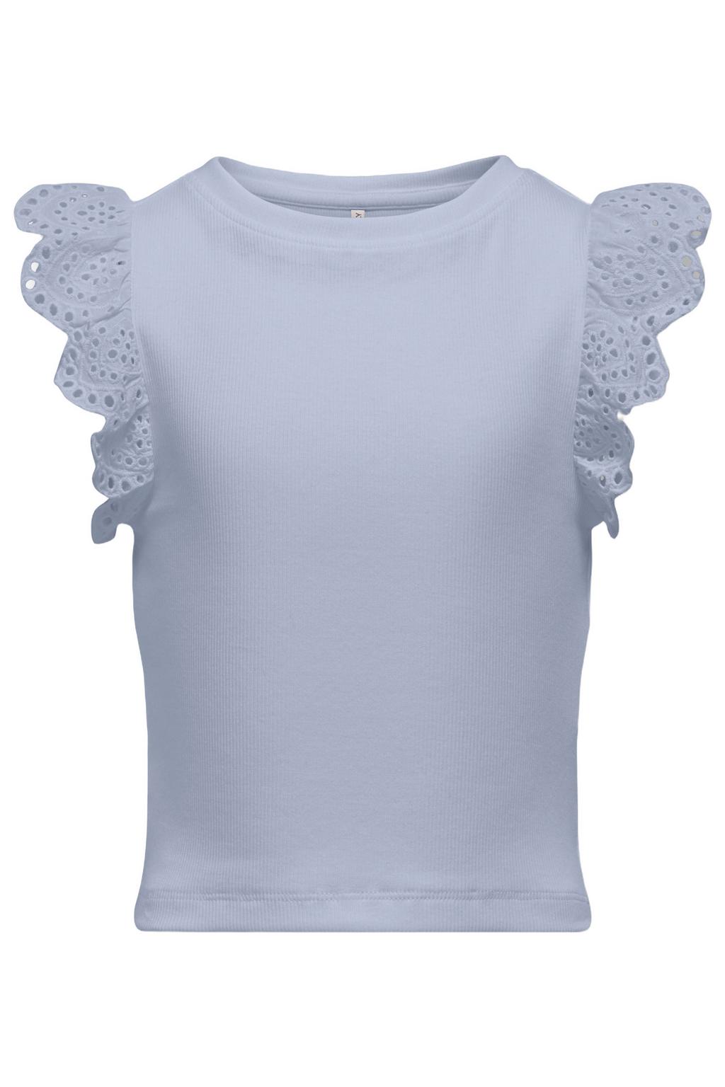 Lichtblauwe meisjes KIDS ONLY GIRL mouwloze top met effen, korte mouwen, ronde hals en broderie