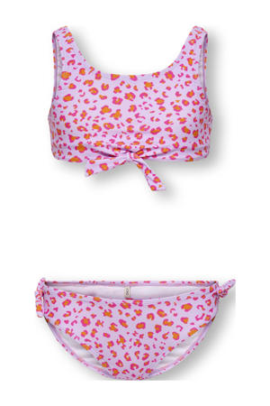 crop bikini met panterprint lila/oranje
