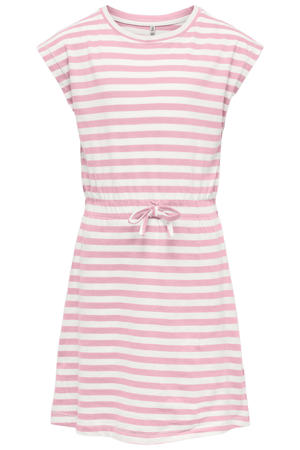 gestreepte A-lijn jurk roze/wit
