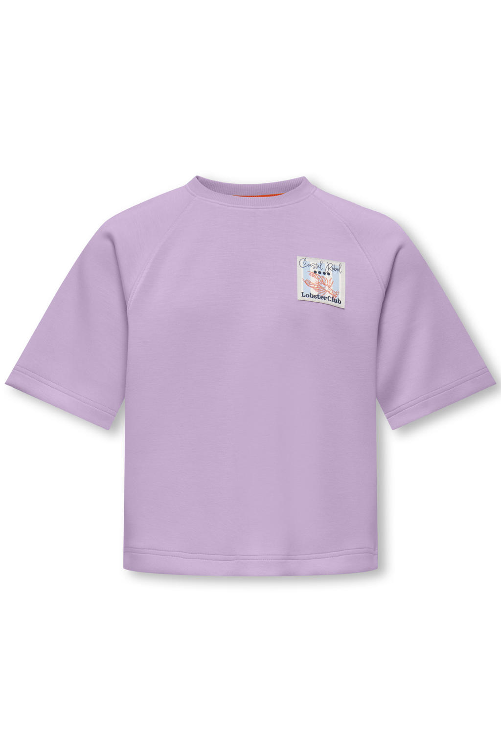 Paarse meisjes KIDS ONLY GIRL T-shirt van sweat materiaal met printopdruk, korte mouwen en ronde hals