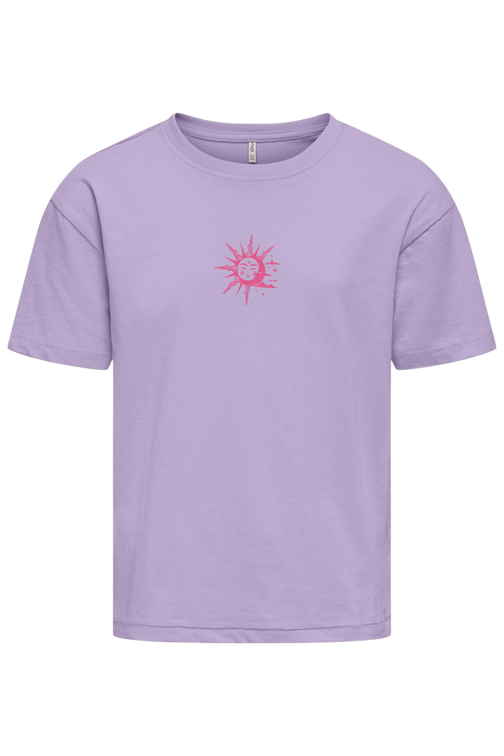Paarse meisjes KIDS ONLY GIRL T-shirt van katoen met backprint, korte mouwen, ronde hals en gebreide details