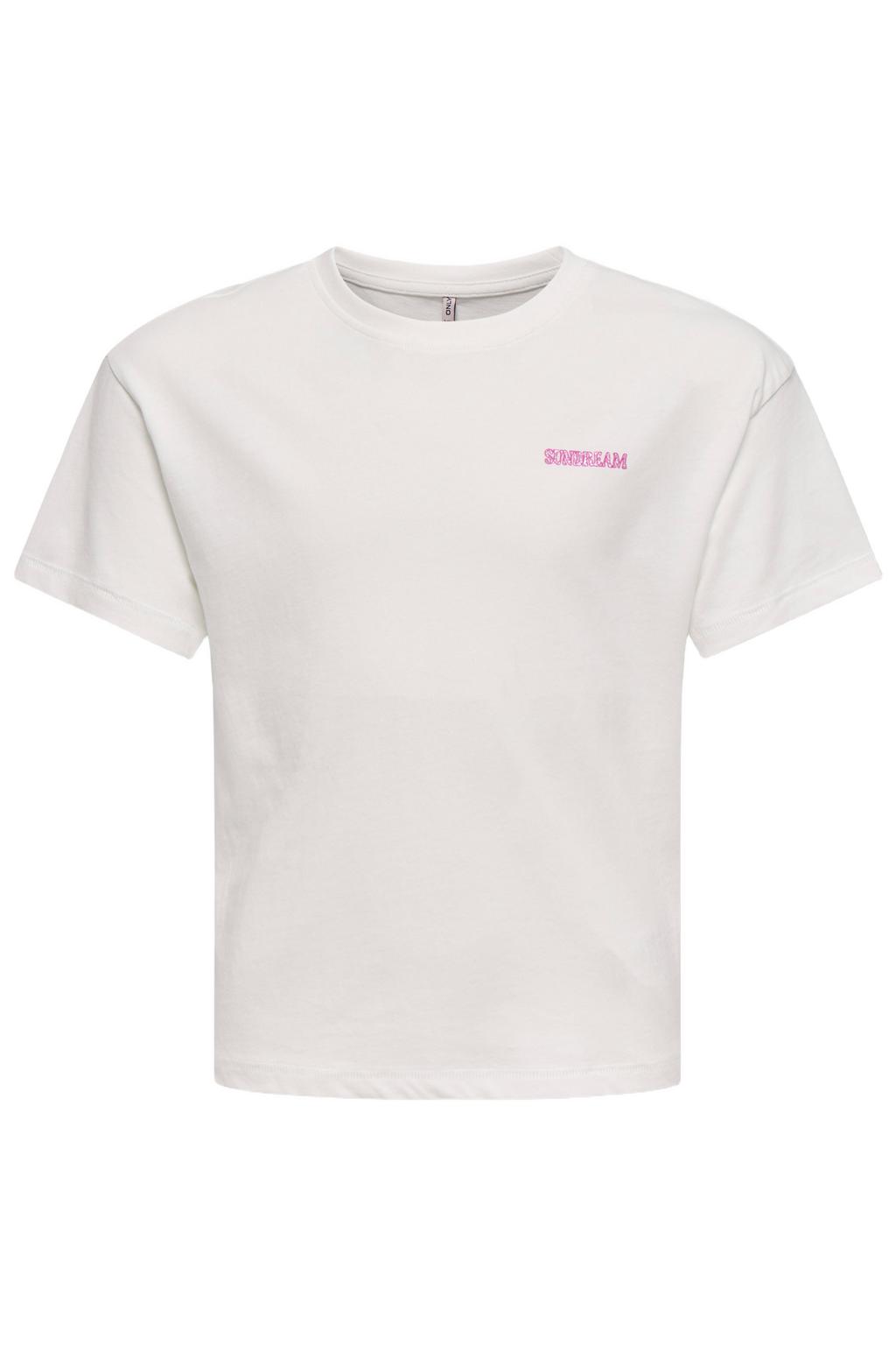 Wit en roze meisjes KIDS ONLY GIRL T-shirt van katoen met backprint, korte mouwen en ronde hals