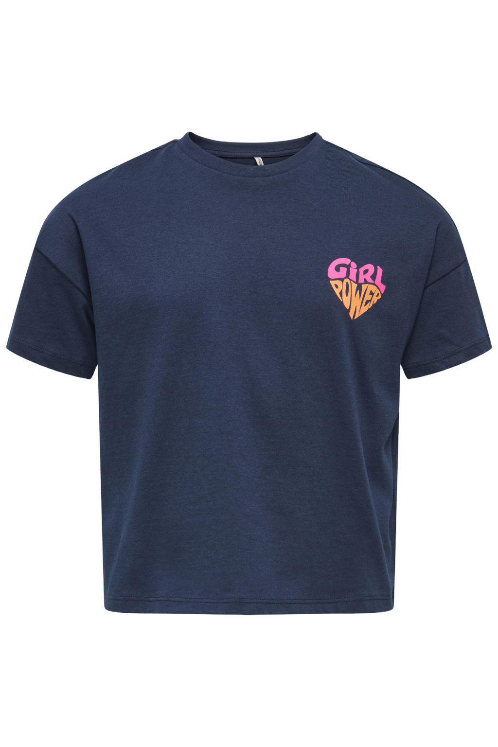 Donkerblauwe meisjes KIDS ONLY GIRL T-shirt van katoen met printopdruk, korte mouwen en ronde hals