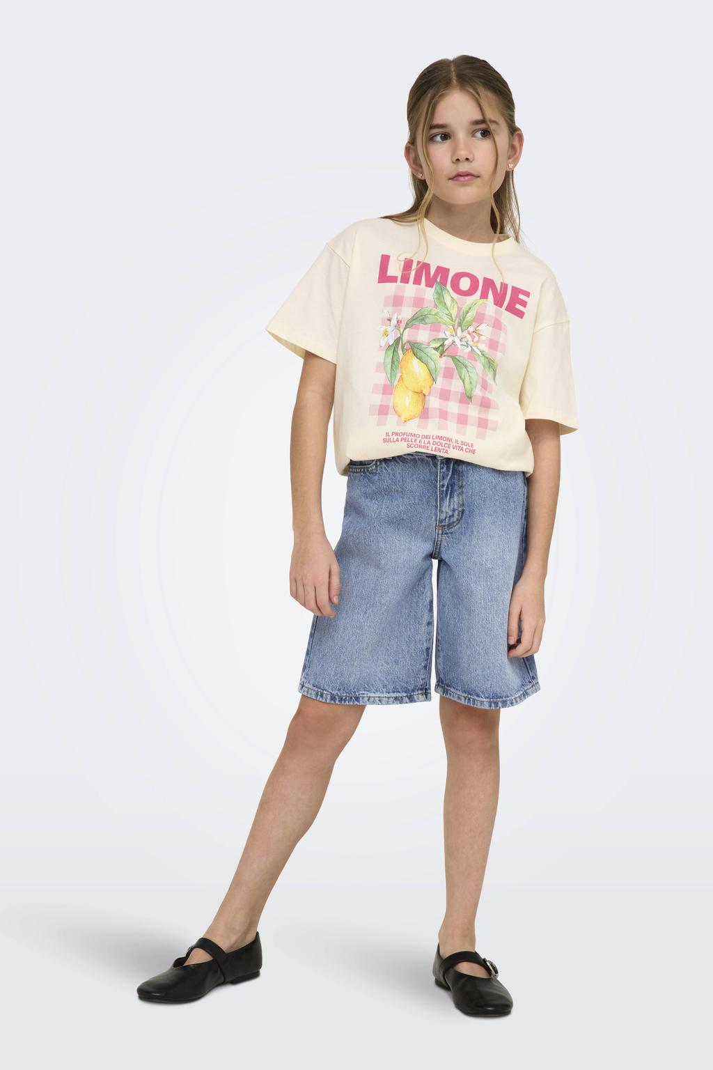 Light blue denim meisjes KIDS ONLY GIRL wide leg short van denim met rits- en knoopsluiting