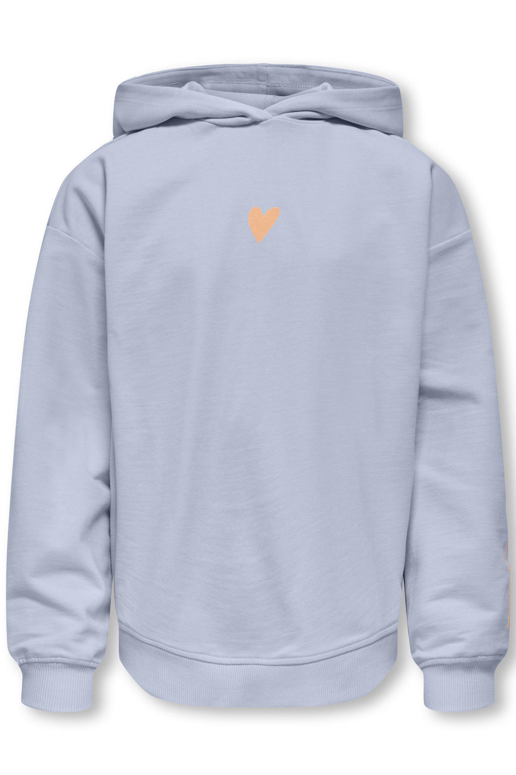 Lichtblauwe meisjes KIDS ONLY GIRL hoodie van sweat materiaal met backprint, lange mouwen en capuchon