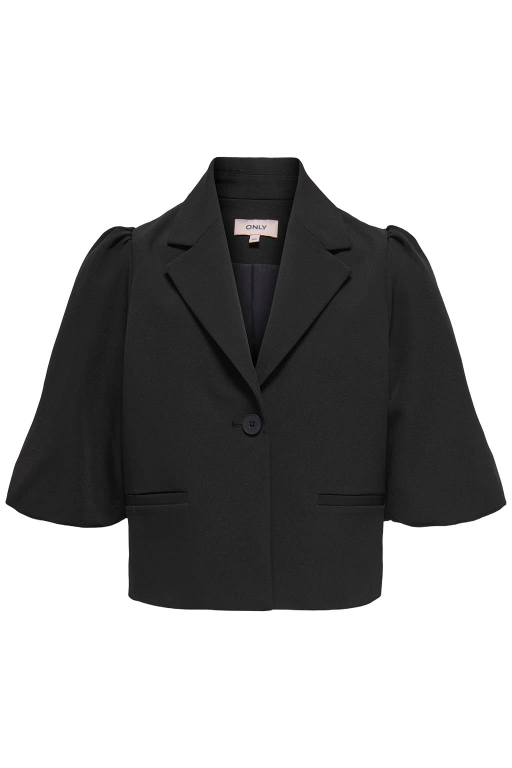 Zwarte meisjes KIDS ONLY GIRL cropped blazer van polyester met effen, half lange mouwen, reverskraag en knoopsluiting