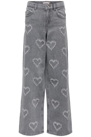 KOGLUMI high waist wide leg jeans met hartjes grey denim