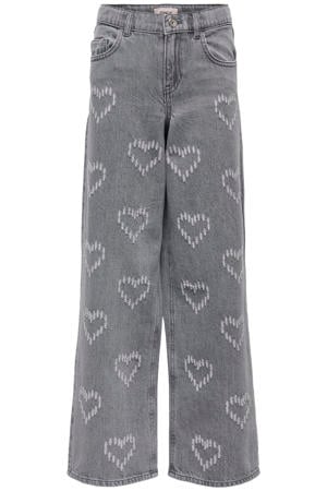 KOGLUMI high waist wide leg jeans met hartjes grey denim
