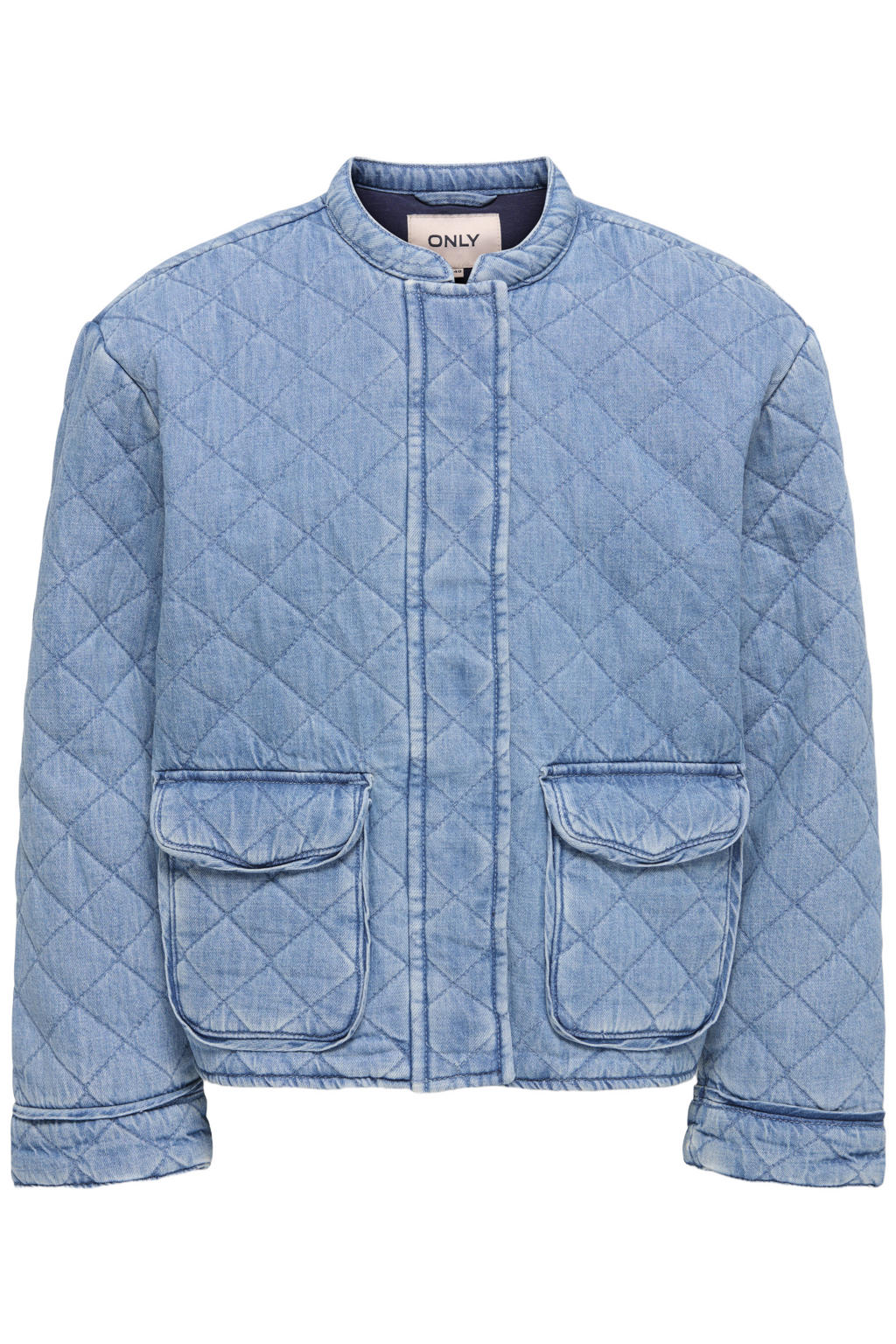Light blue denim meisjes KIDS ONLY GIRL spijkerjas van denim met lange mouwen, ronde hals, drukknoopsluiting en quilted