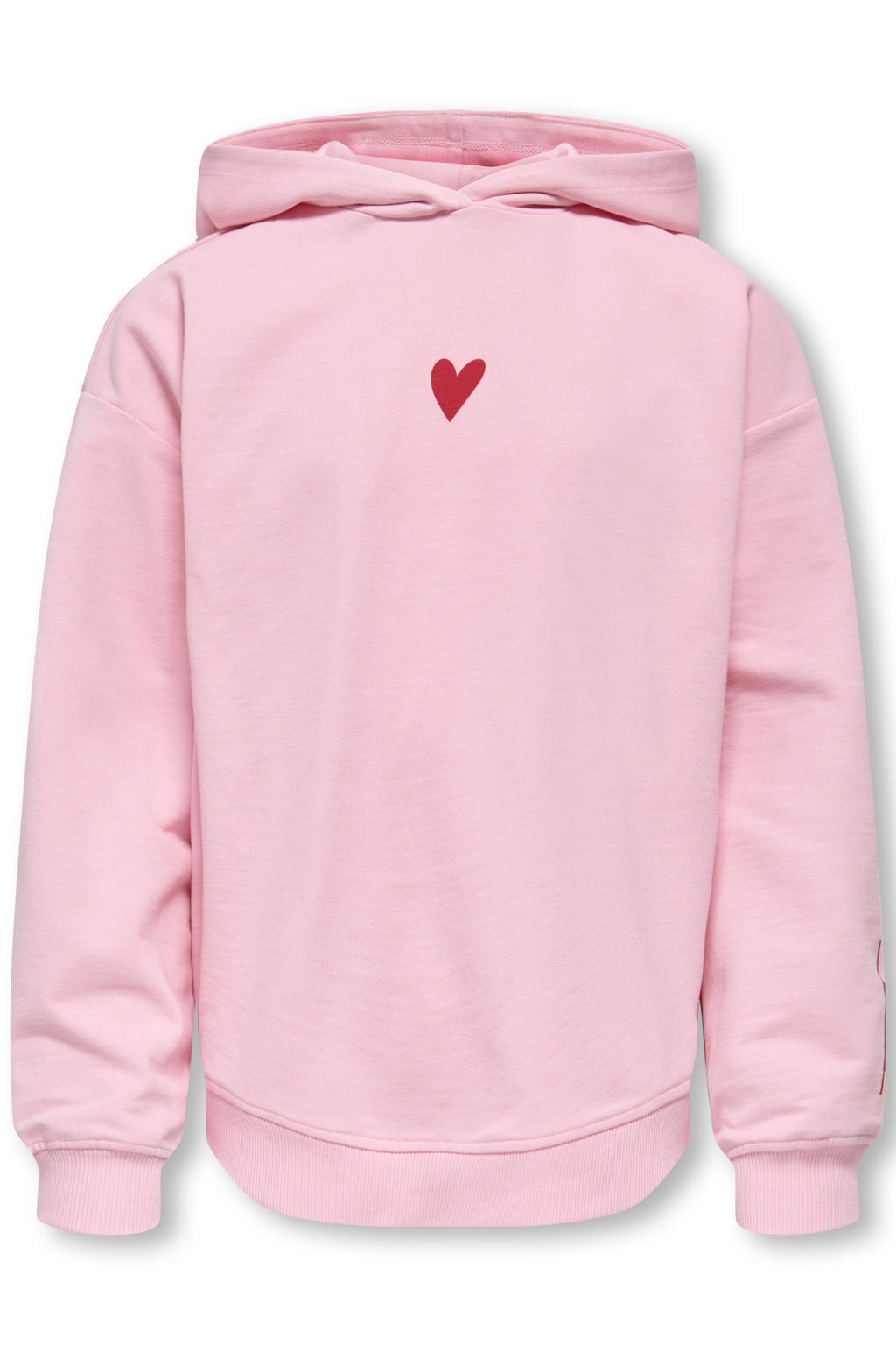 Roze en rode meisjes KIDS ONLY GIRL hoodie van sweat materiaal met backprint, lange mouwen en capuchon