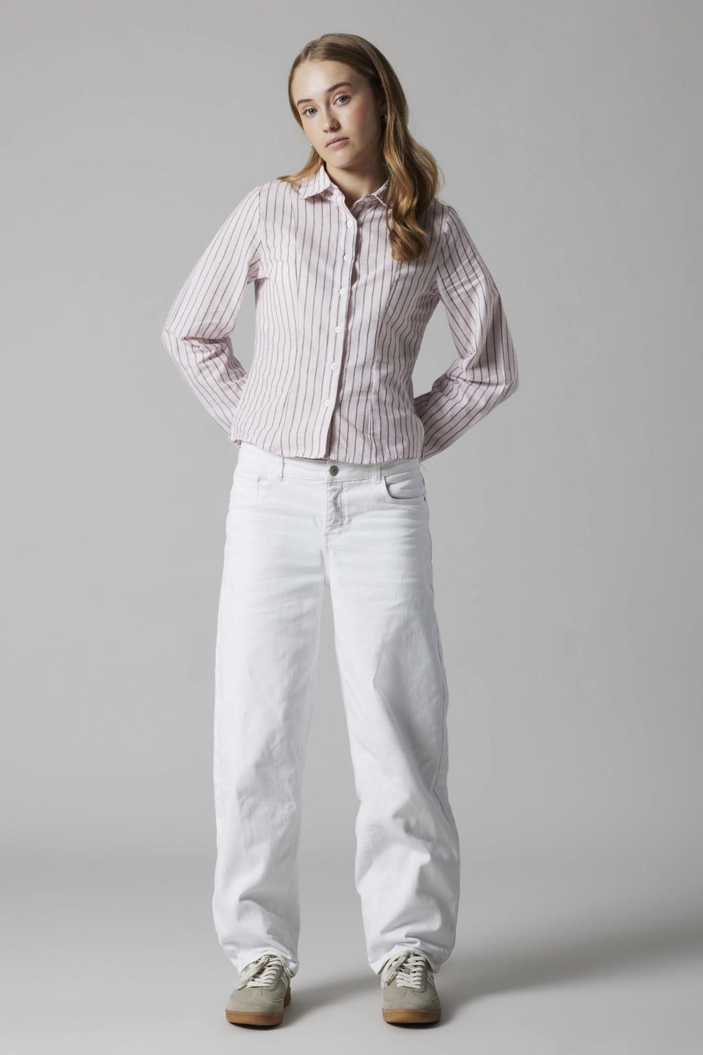 LMTD gestreepte blouse lichtroze
