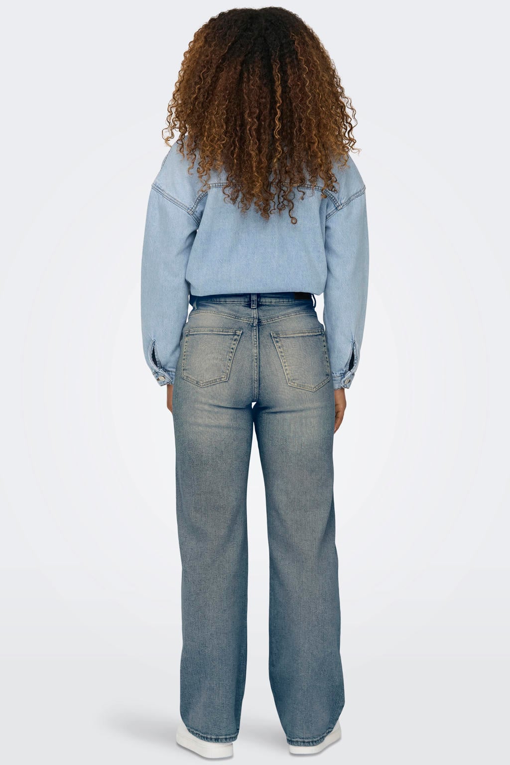 Medium blue denim dames ONLY Onljuicy Hw Wide Dnm Tai201 high waist wide leg jeans met rits- en knoopsluiting en effen