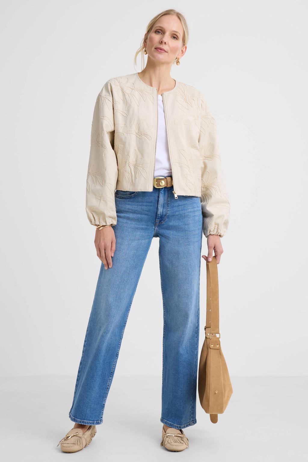 Medium blue denim dames ONLY high waist wide leg jeans wide leg jeans van denim met rits- en knoopsluiting en effen