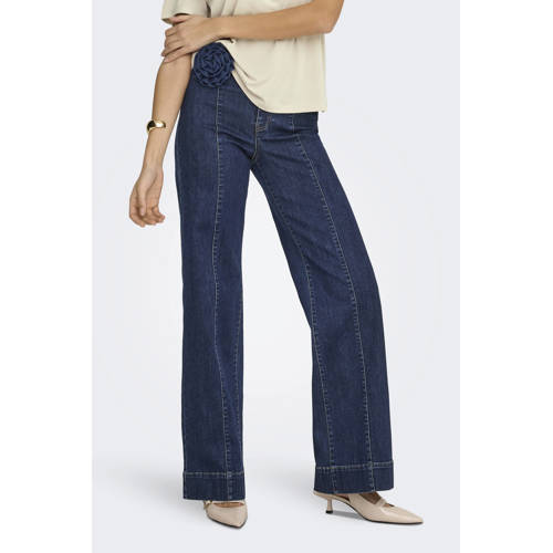 ONLY high waist wide leg jeans dark blue denim afbeelding