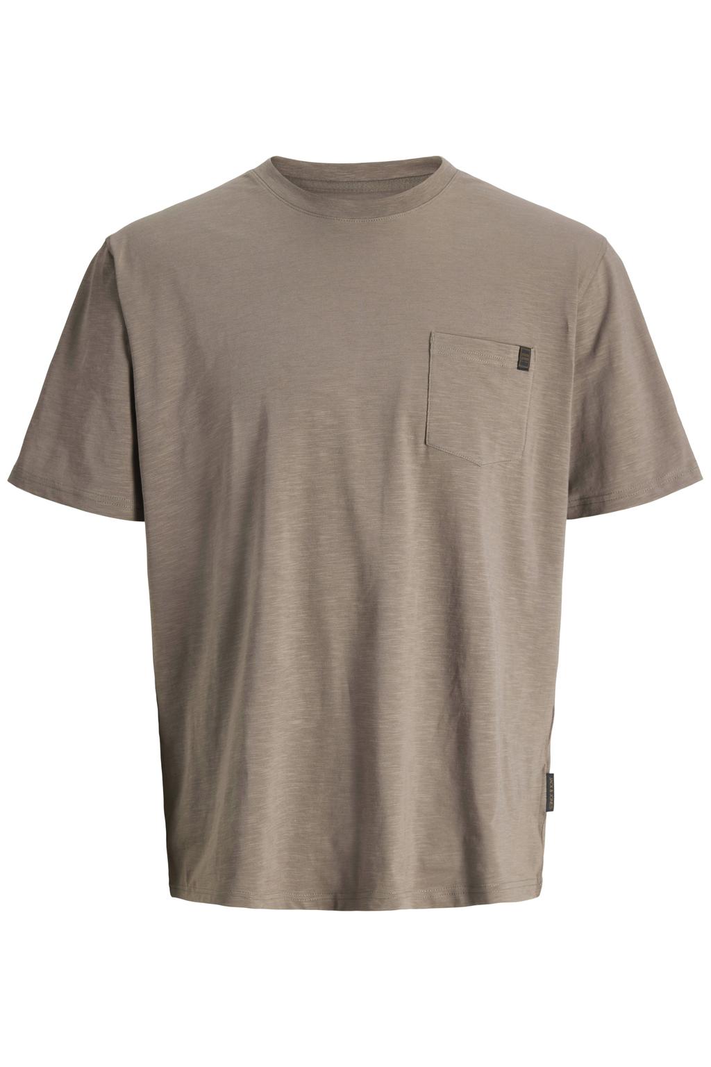 Bruine heren JACK & JONES ESSENTIALS relaxed T-shirt van katoen met melée print, korte mouwen en ronde hals