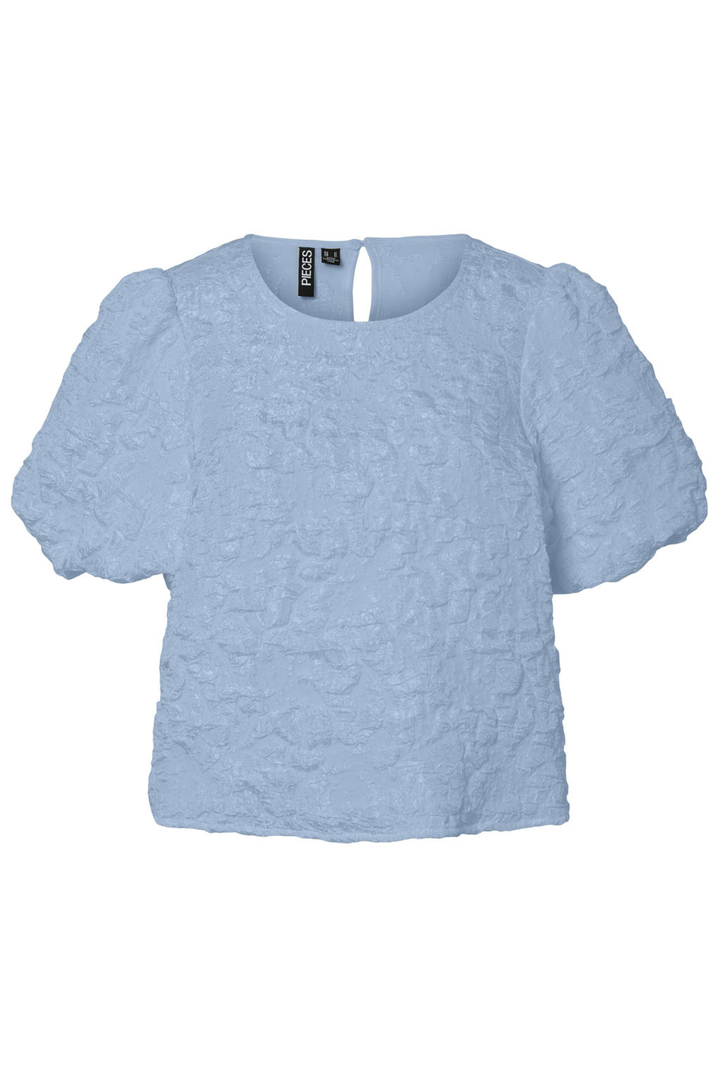Lichtblauwe dames PIECES Curve top van polyester met effen, korte mouwen, ronde hals en jacquard