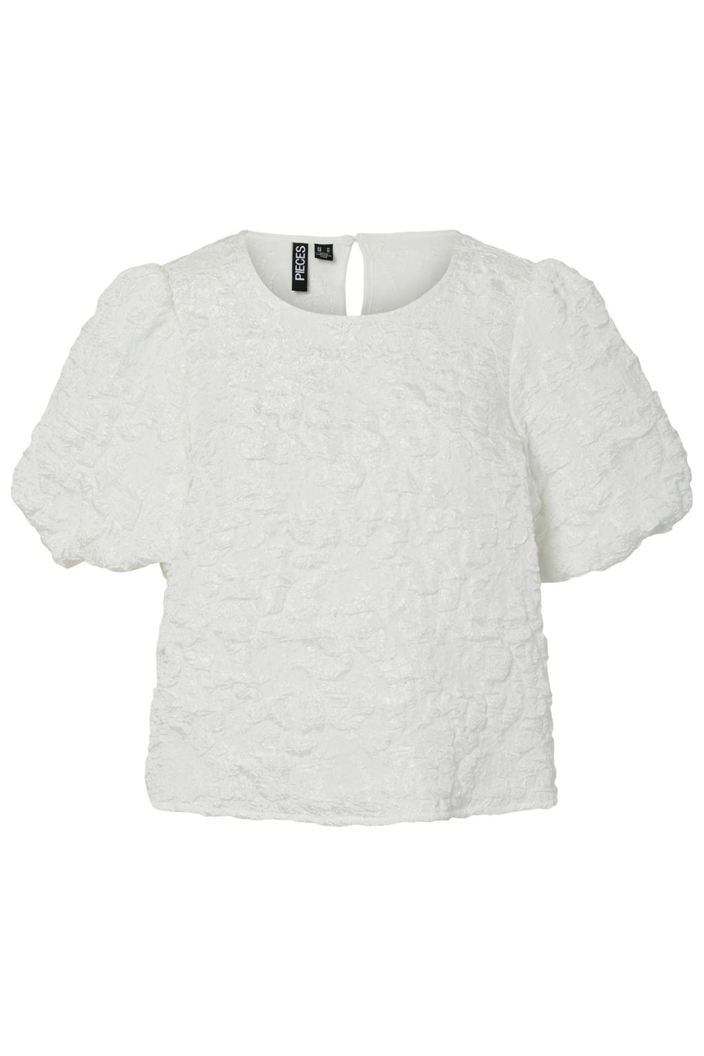 Witte dames PIECES Curve top van polyester met effen, korte mouwen, ronde hals en jacquard