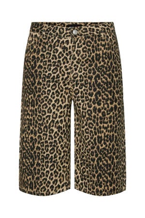 regular high waist denim short met panterprint bruin