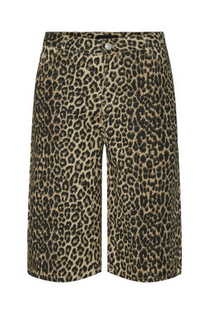 regular high waist denim short met panterprint bruin