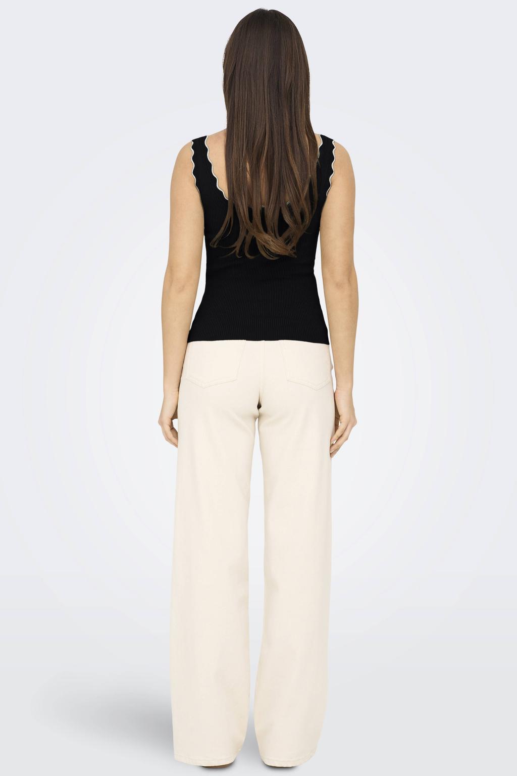 Zwart en witte dames JDY mouwloze top van viscose met effen, ronde hals en contrast bies