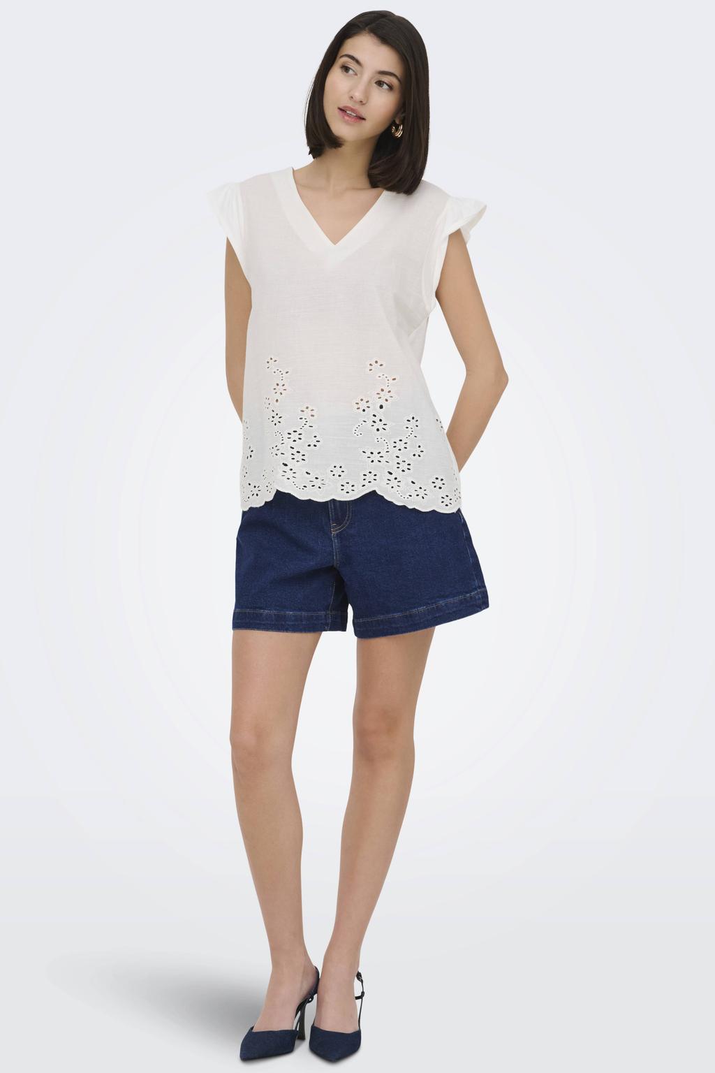 Medium blue denim dames JDY straight casual short van denim met rits- en knoopsluiting en effen